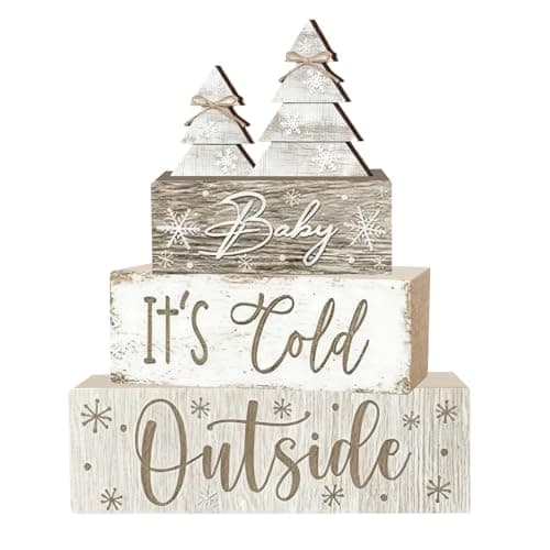 4 Pcs Christmas Decorations Indoor - Christmas Tree Table Decoration for Home - Wooden Centerpiece For Table - Winter Tiered Tray Decor Rustic Farmhouse Xmas Gift for Home Kitchen Mantel