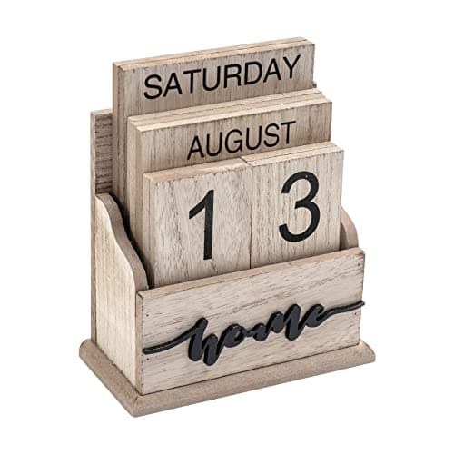 Notakia Perpetual Calendar Wooden Calendar Blocks Vintage Wood Block Calendar for Home Office Desk Accessories Week Month Date Display (Wood Color Home)