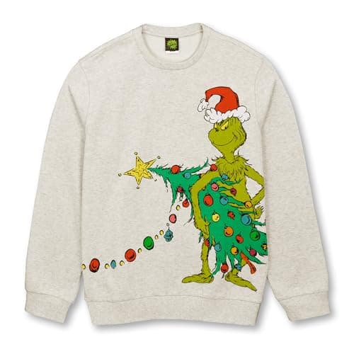 Mad Engine Men's The Grinch Christmas Tree Lights Sweatshirt - Beige - Small