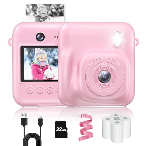 Kids Camera Instant Print, 48MP Selfie Digital Camera for Kids Christmas Birthday Gifts, 1080P Instant Print Cameras with Print Paper, 32GB Card, Toddle Toy for 4 5 6 7 8 9 Year Old Boys Girls-Pink