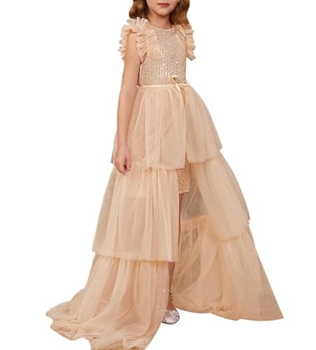 GRACE KARIN Junior Girls Dresses Sequin Formal Pageant Special Occasion Prom Party Gold Dress Size 10