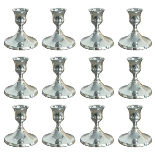 12 Pcs Silver Taper Candle Holders Vintage Candlesticks Holder for Home Decor Table Centerpiece Dining Party Festival Decorations(Silver)