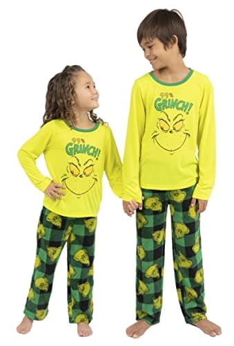 Prestigez Dr. Seuss The Grinch Kids' Pajama, Matching Family Sleep Set Behave For The Holidays, Green, Size 6-7