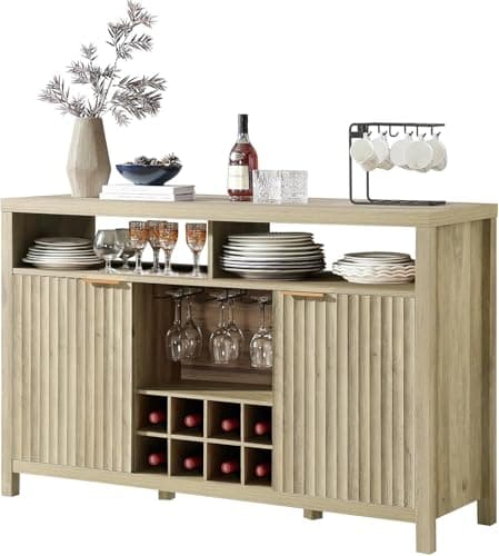 Oxford Wine Bar Cabinets with Storage - 51" Sideboard Buffet Cabinet for Home, 32.8" Tall Liquor Bar Cabinet for Kitchen (Sunwashed Ash Oak)