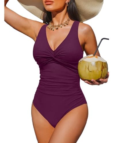 Holipick Purple Women Tummy Control One Piece Swimsuit - Push Up Bathing Suit Full Coverage Slimming Swimwear M