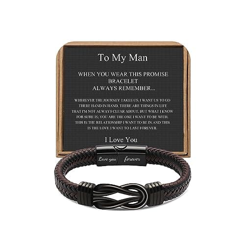 JoycuFF Husband Boyfriend Gifts Ideas from Wife Girlfriend, Knot Leather Bracelet for Men To My Man Anniversary Birthday Gifts for Him Love You Forever Always Linked Together Mens Bracelets Leather