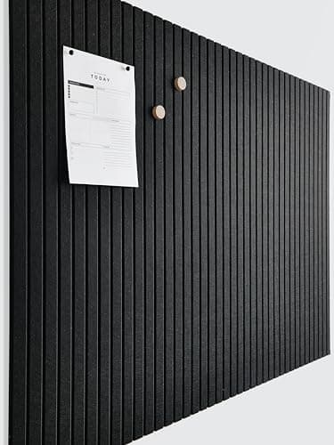 VIVELDA Large Cork Board for Office Black Felt Board Alternative - Slat Wall Paneling, Felt Bulletin Board Tiles for Office Wall Decor, Push pin Board Wall Organizer for Office -12-Pack (Black)