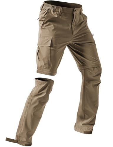 Moosehill Men's-Hiking-Pants Convertible Quick-Dry Water-Resistant Lightweight Zip-Off Outdoor for Hunting, Fishing, Safari with 5 Deep Pockets (Khaki, 34W*32L)