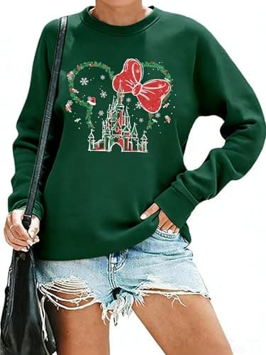 TQUEQRW Magical Sweatshirts for Women Magical Christmas Sweatshirt Xmas Holiday Long Sleeve Pullover Sweater Green