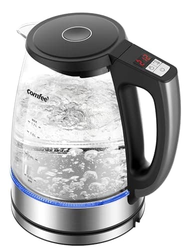 COMFEE' 1.7L Glass Tea Kettle and Kettle Water Boiler - Electric Kettle Temperature Control with 6 Presets, 2-Hr Keep Warm, Fast Heating, 304 Stainless Steel, Auto-Off and Boil-Dry Protection