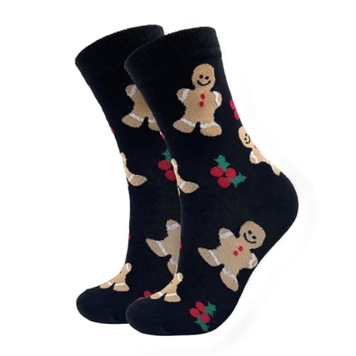 Rutuioy Cute Gingerbread Black Christmas Socks for Women, Fun Novelty Crew Socks, Stocking Stuffers for Mom Mother Gifts