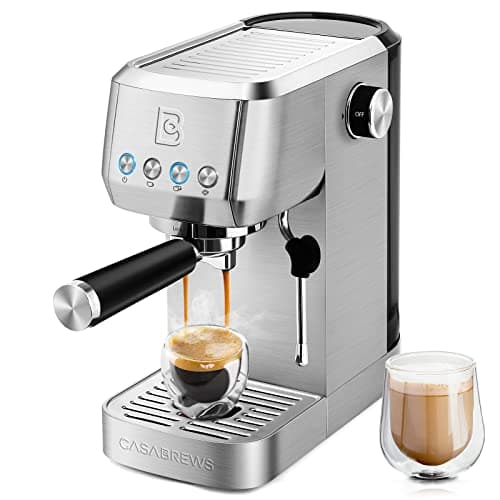 CASABREWS Espresso Machine 20 Bar, Professional Espresso Maker Cappuccino Machine with Steam Milk Frother, Stainless Steel Espresso Coffee Machine with 49oz Removable Water Tank, Silver