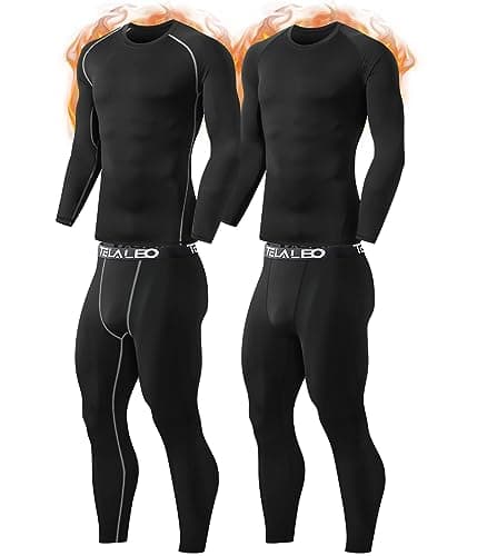 TELALEO 2 Set Mens Thermal Underwear Fleece Lined Long Johns 4 Pcs Base Layer Shirts Pant for Cold Winter Weather L