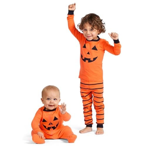 The Children's Place Baby Toddler, Halloween Pajamas, Cotton, Pumpkin 2 Piece, 4T