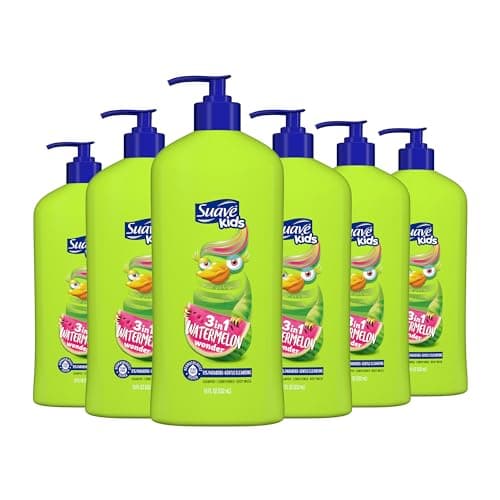 Suave Kids 3-in-1 Tear Free, Body Wash, Shampoo and Conditioners, Dermartologist Tested, Watermelon Wonder, 18 Oz Pack of 6