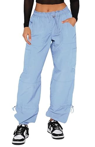 DISCIPBUSH Cargo Pants Women Baggy - Parachute Pants for Women, Rave Y2K Festival Outfits Dust Blue S