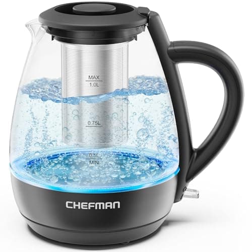 Chefman Electric Kettle with Tea Infuser, 1L 1500W, Removable Lid for Easy Cleaning, Boil-Dry Protection, Stainless Steel Filter, BPA Free, Auto Shut Off Hot Water Boiler, Small Electric Tea Kettle