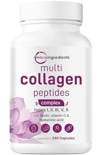 Micro Ingredients Multi Collagen Pills for Women & Men, 240 Capsules | Type I, II, III, V, X - Hydrolyzed Collagen Peptides with Biotin, Hyaluronic Acid & Vitamin C | Hair, Skin, Nail & Joint Support