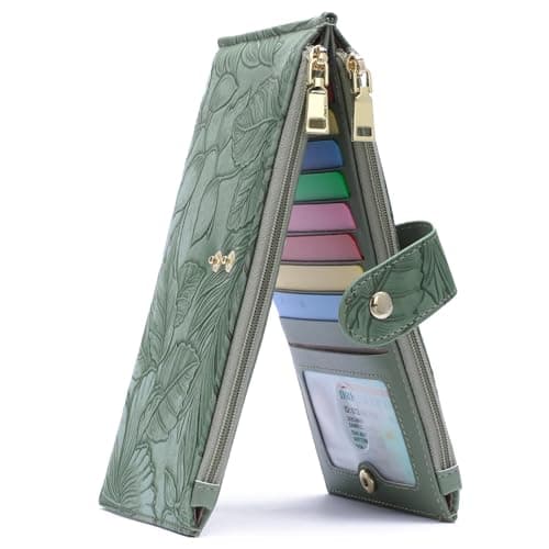 GAEKEAO Womens Wallet Slim Bifold RFID Blocking Floral Vegan Leather Ladies Multi Card Holder Wallet with Zipper Pocket