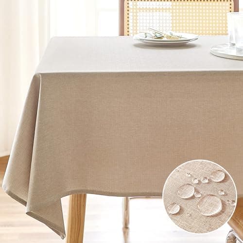 AUSSPVOCT Textured Linen Tablecloth Rectangle 52x70 Waterproof Spill-Proof Wipeable Table Cloth Wrinkle Free Linen Dining Table Cover for Birthday Party Farmhouse Tablecloths Up to 36‘'X54'' Tables