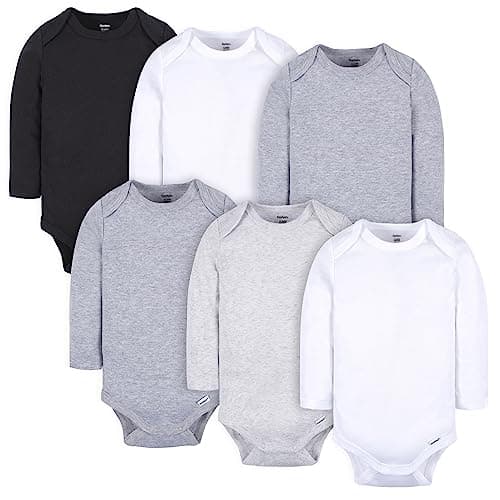 Gerber Baby 6 Pack Long-Sleeve Onesies Bodysuit, White and Black