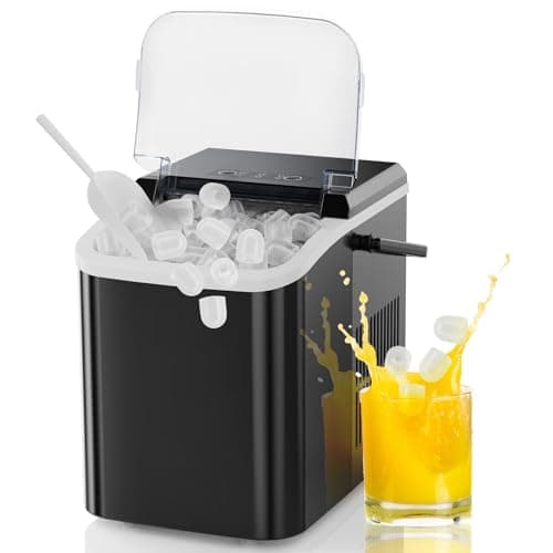 NEWBULIG Ice Makers Countertop with Handle, Portable Ice Machine, 9 Bullet Cubes in 6 Mins, 26lbs in 24Hrs, Auto-Cleaning, with Basket and Scoop, for Home, Kitchen, RV, Camping, Black