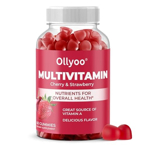 Ollyoo Multivitamin Gummies for Adults | Cherry & Strawberry Flavor | Great Source of Vitamin A & Essential Nutrients | Supports Overall Health | 60 Count