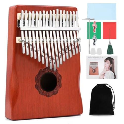 KaLimba Thumb Piano 17 Keys, Red Portable Mbira Finger Piano with Study Instruction & Tune Hammer, Musical Instruments Birthday Gift for Kids and Adults Beginners Professional Wood
