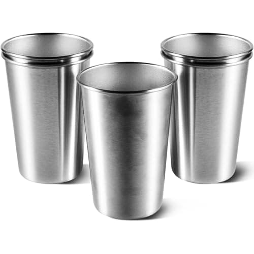 KISEER 5 Pack 16 Ounce Stainless Steel Pint Cups Shatterproof Cup Tumblers Unbreakable Metal Drinking Glasses for Bar, Home, Restaurant