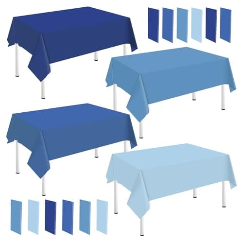 Whaline 16Pcs Dusty Blue Plastic Tablecloth 4 Blue Colors Rectangle Table Cover Waterproof Table Cloth for Birthday Wedding Parties Decorations Supplies, 54 x 108 Inch