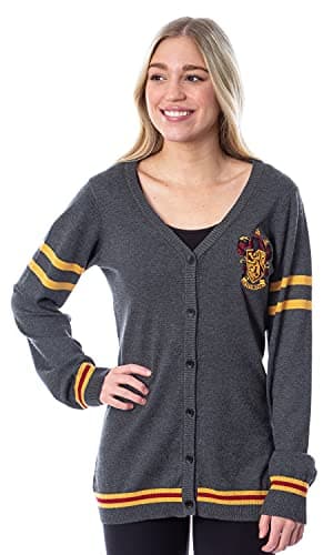 Harry Potter Womens Gryffindor House Open Front Cardigan Juniors Knit Sweater (X-Large)