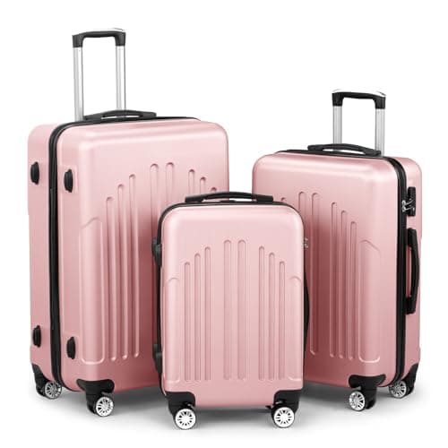 Karl home Luggage Sets 3 Piece, ABS Hardside Suitcase Set with Double Spinner Wheels & TSA Lock for Travel Business, 3-Piece Set (20/24/28), Light Pink