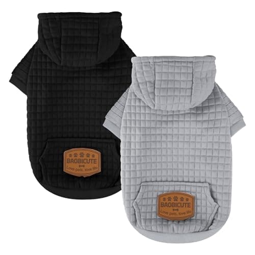 2 Pack Dog Hoodie Sweaters for Small Medium Dogs Warm Dog Clothes for Large Dogs Soft Waffle-Like Laminated Sweatshirt Bulldog (Black+Grey, S/M (Back: 13",Chest: 18.5", Neck: 12"))