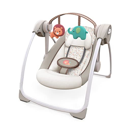 Ingenuity Soothe 'n Delight Compact Portable 6-Speed Plush Baby Swing with Music, Folds Easy, 0-9 Months 6-20 lbs (Cozy Kingdom)