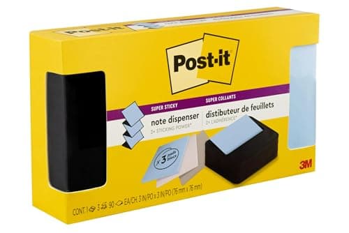 Post-it Note Dispenser, Modern Black, Pack Includes Dispenser and 3 Super Sticky Pop-up Sticky Notes Pads, 2X The Sticking Power (WAVE-330-BKVP)