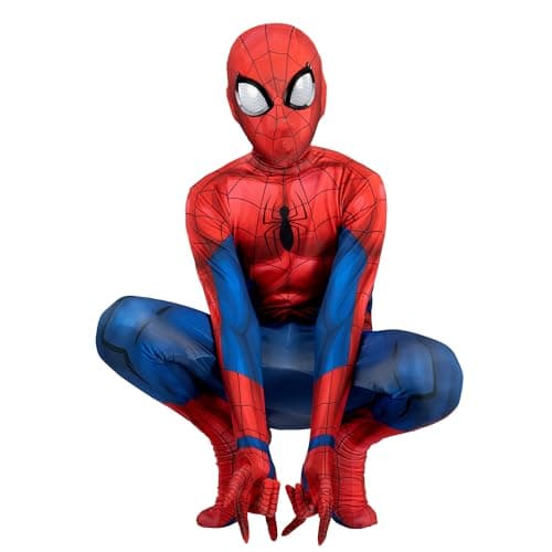 Marvel Spider-Man Official Youth Deluxe Zentai Costume - Stretch Spandex with Hidden Zippers and Wrist Slits (M) Multi