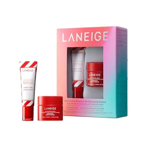 LANEIGE Divine Lip Duo: Lip Sleeping Mask Peppermint Intense Hydration with Vitamin C, Lip Glowy Balm Candy Cane