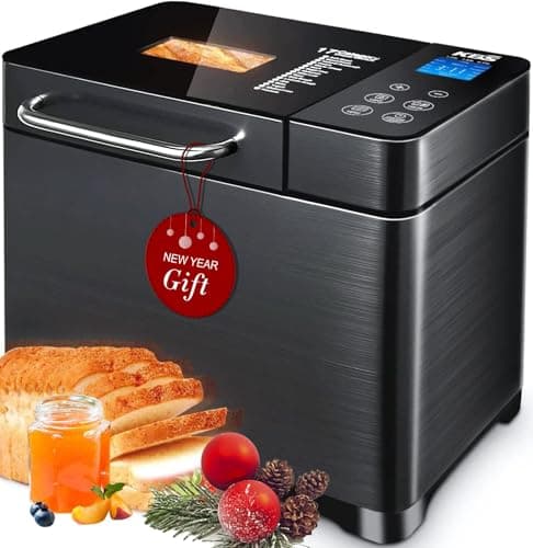 KBS 17-in-1 Bread Maker-Dual Heaters, 710W Machine Stainless Steel with Gluten-Free, Dough Maker,Jam,Yogurt PROG, Auto Nut Dispenser,Ceramic Pan& Touch Panel, 3 Loaf Sizes 3 Crust Colors,Recipes