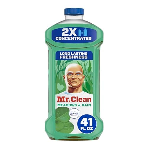 Mr. Clean All Purpose Cleaner, Floor Cleaner for Mopping Home, Bathroom, & Kitchen, Cleaning Liquid for Mop & Bucket, Cleaning Supplies, Multi-Surface Dilutable, Meadows & Rain, 41oz