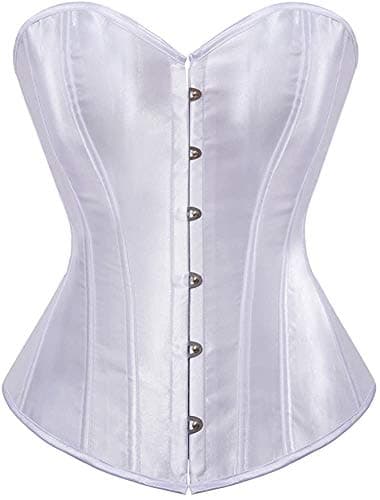 HNGHOU Women's Bustier Corset Top Plus Size Satin Waist Cincher Overbust Bustiers (White,Medium)
