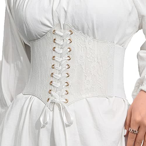 Asooll Fashion Elastic Corset Belt Wide Lace Waist Belt Party Club Prom Clothing Waist Corset for Women and Girls(White)