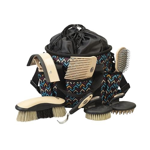 Weaver Leather Horse Grooming Kit, 7-piece Brush Set with Organizer Tote Bag, Equine Care, Horse Track Room Equipment, Grooming Supplies, Insignia