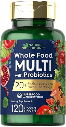 Nature's Fortune Whole Food Multivitamin with Probiotics | 120 Coated Caplets | Made with 20 Fruits and Vegetables | Non-GMO & Gluten Free Supplement