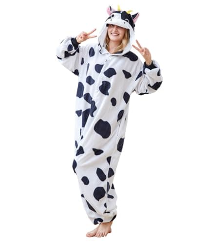 XIECGGYZE Adult Animal Pajamas Cow One-Piece Cosplay Sleepweer X-Large