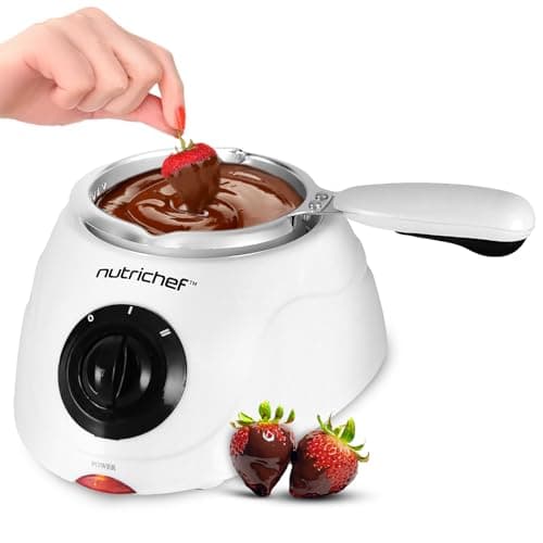 NutriChef Electric Fondue Pot | 25W Chocolate Melting Warmer | 8.8 Oz Capacity | Keep Warm Dipping Function & Removable Pot | Perfect for Melting Chocolate, Butter & Cheese | White