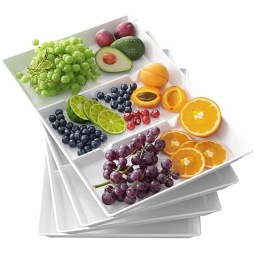 Lifewit Serving Tray Divided for Party Supplies, 4 PCS 15" x 10" Plastic Platters for Serving Food, White Reusable Tray for Veggie, Snack, Fruit, Cookies, Desserts in Kitchen/Pantry