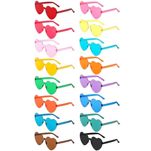 LYMOJOR 16 Pairs Heart Sunglasses for Women, Candy Color Rimless Fun Heart Glasses for Women Party Favors