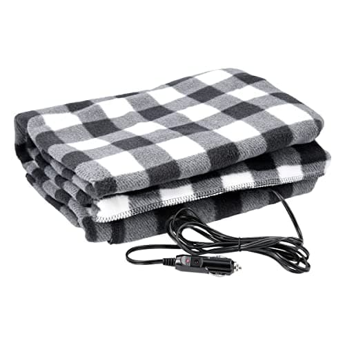 Heated Car Blanket - 12-Volt Electric Blanket for Car, Truck, SUV, or RV - Portable Heated Throw - Camping Essentials by Stalwart (Black Plaid)