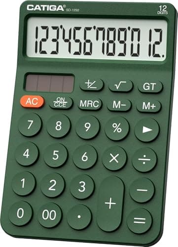 CATIGA 12 Digit Desktop Calculator with Large LCD Display, 4 Funtions Calculator, Round Design Big Button, Solar and Battery Dual Power, Standard Function for Office, Home, School, SD-1292