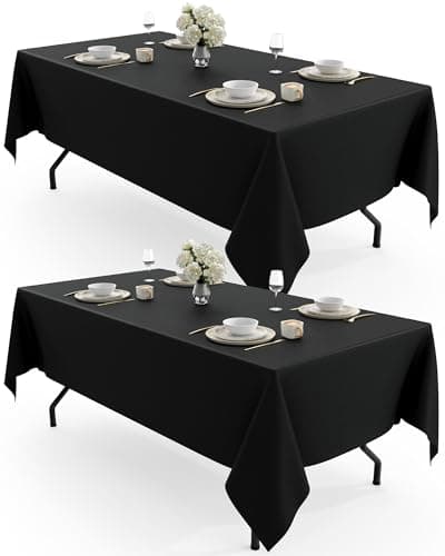 Best Black Tableclothes #4 from Pureegg Pureegg Rectangle Table Cloth 60" x 102" – Durable Polyester Tablecloth Offers Reusable & Washable Protection, Ideal for Outdoor Party, Picnic, Wedding, Banquet and Birthday, 2 Pack, Black